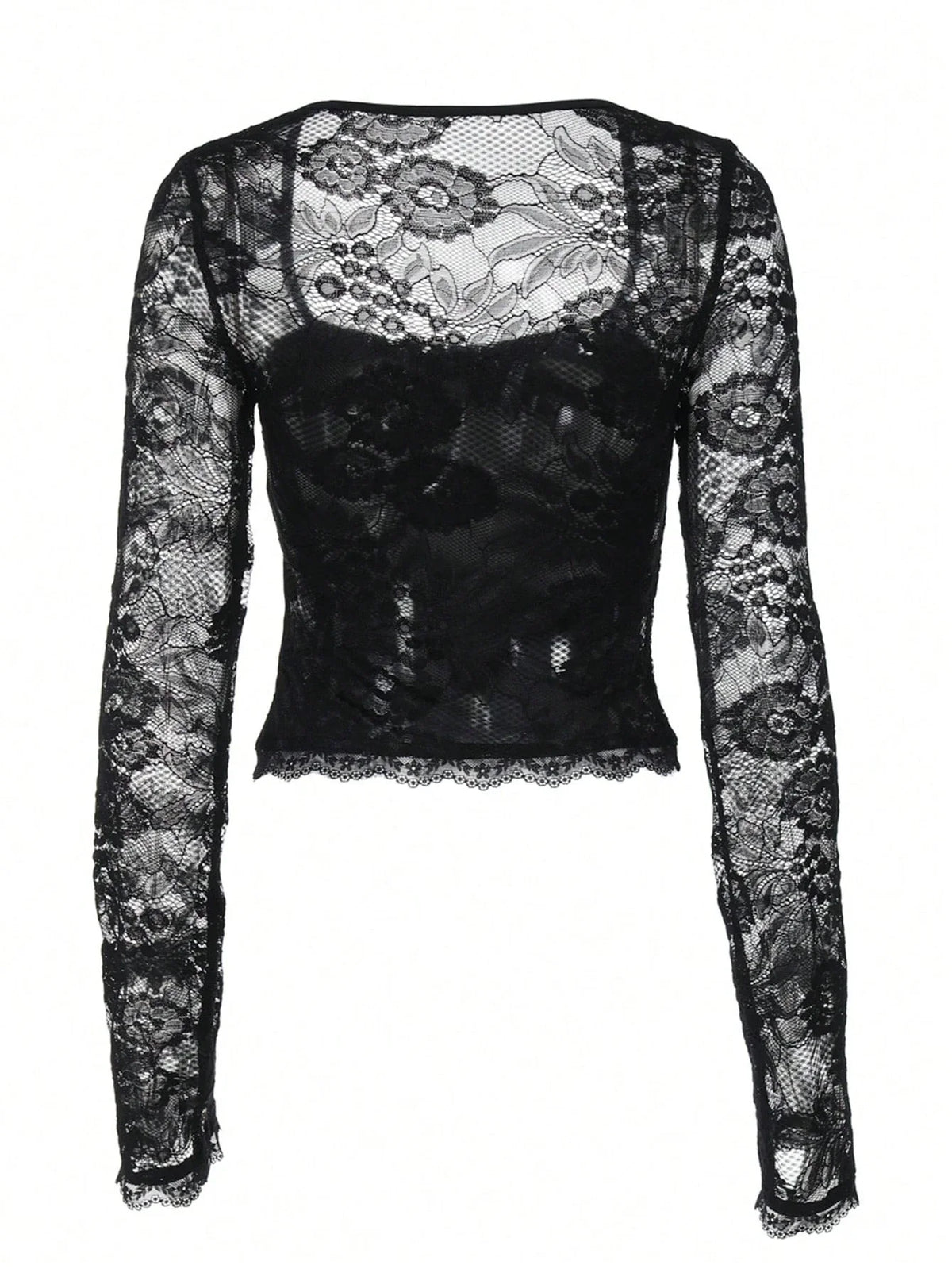 Lace-Trim Square-Neck Flare-Sleeve Top